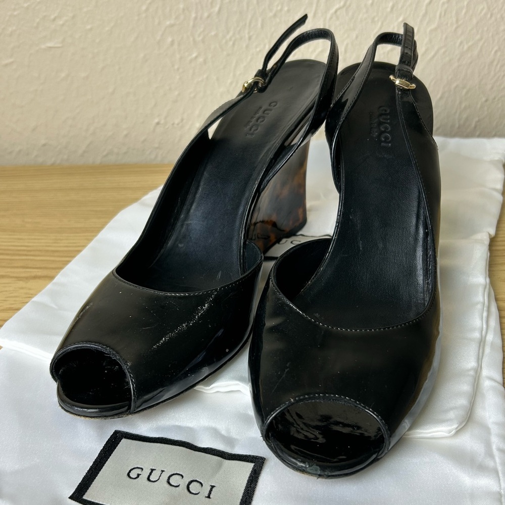 GUCCI Shoes Slingback Peep Toe Wedges - Picture 2 of 13